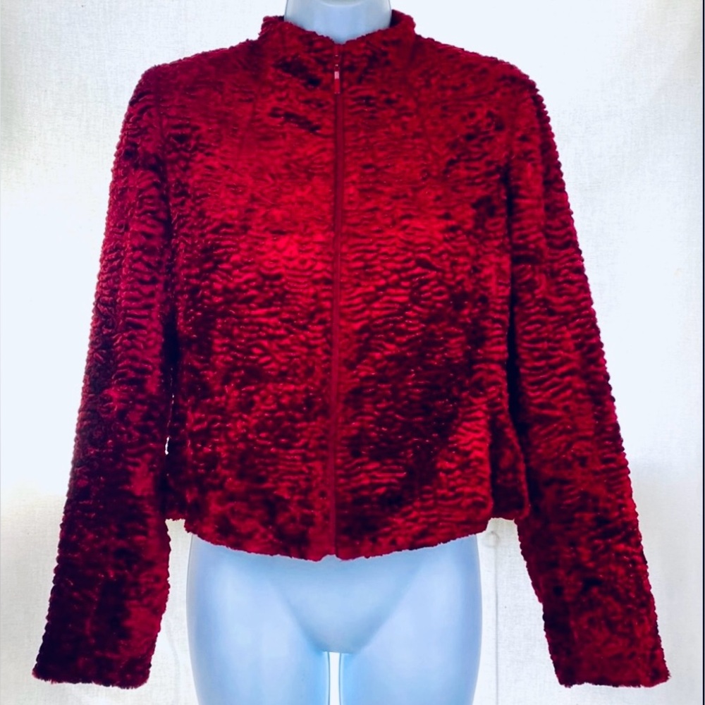 VTG Jones New Your Country Petite Red Velvet cropped jacket coat textured S M